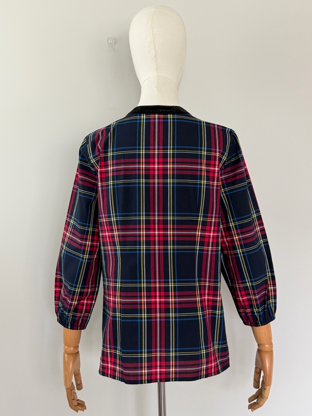 Talbots Cabin Plaid Split Neck Tunic Velvet Trim Cotton Top Small - Picture 7 of 15